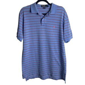Polo Ralph Lauren Men's Size Medium Polo Shirt Blue Pink Stripes Preppy Office